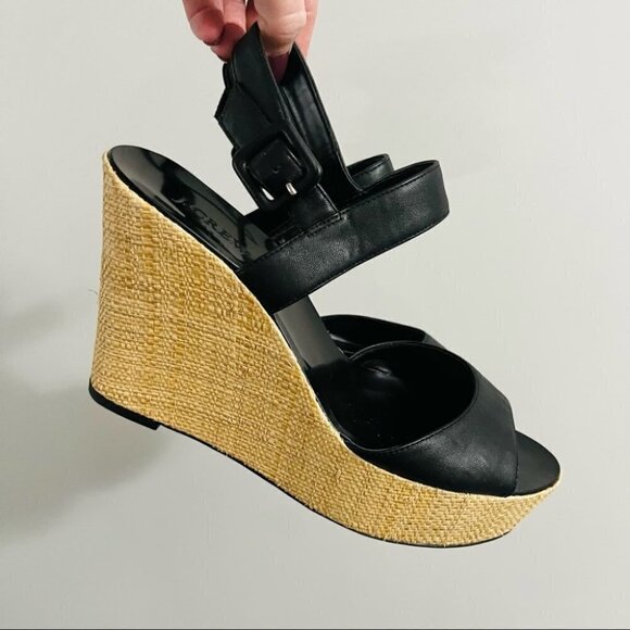 Jcrew adjustable strap black wedge summer sandals size 9 - Picture 5 of 5